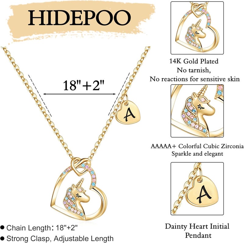 Hidepoo Unicorn Necklace Gifts for Girls Teen Girls Kids - Colorful CZ Heart Pendant Initial Unicorn Necklaces for Girl Jewelry Birthday Gift for Girl Kid - Image 5
